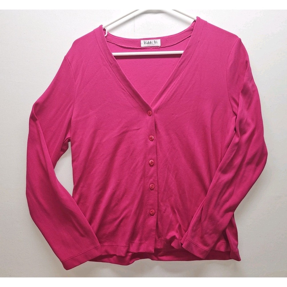 Vikki Vi Petite Magenta Slinky Knit Cardigan Y2K Barbiecore Dopamine Capsule